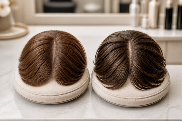 Affordable vs Premium Hair Toppers affordable and premium hair toppers compared on a salon table