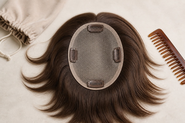underside of a hair topper with correctly positioned clips and gentle attachment points