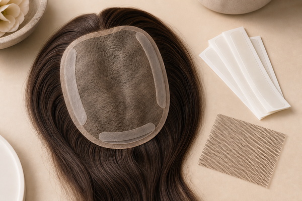 clipless hair topper attachment with tape and mesh options