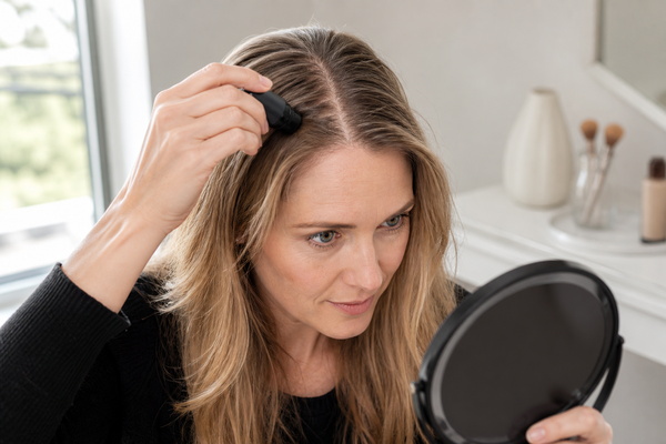 woman concealing thinning hair along a widening part