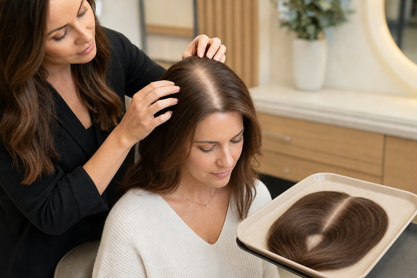 natural crown coverage for diffuse thinning with a seamless hair topper