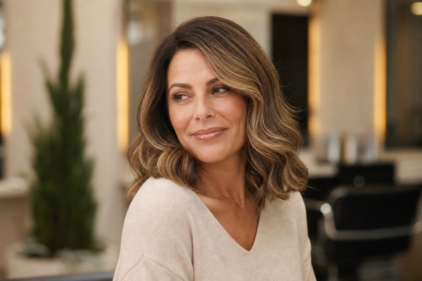 Hair Topper Hairstyle Options woman wearing a softly waved hair topper in a versatile hairstyle