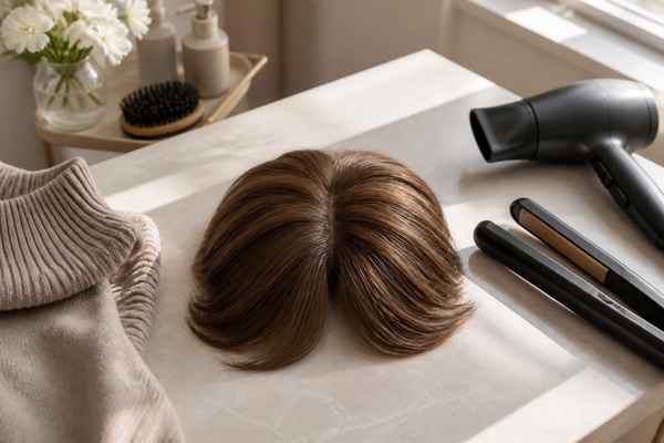 Hair Topper Wear and Damage heat sunlight friction and styling tools surrounding a human hair topper
