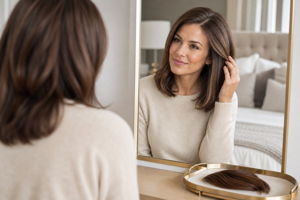woman using non-surgical solutions to hide thinning hair