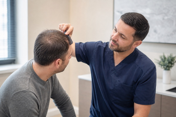 man reviewing realistic options for thinning hair regrowth
