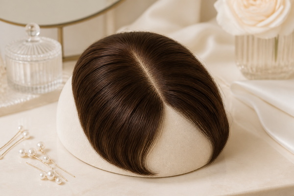 Silk base hair topper prepared for an elegant wedding hairstyle