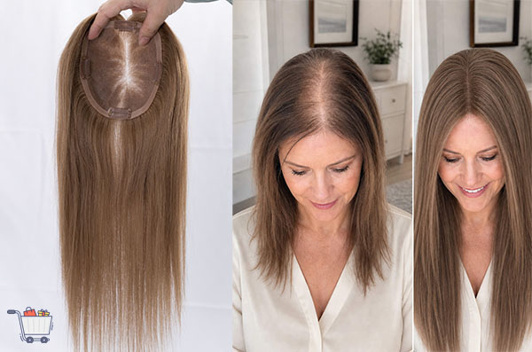 woman with female pattern hair loss wearing topper
