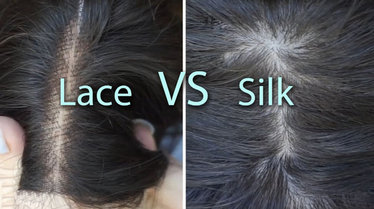 silk base and lace base hair topper side by side