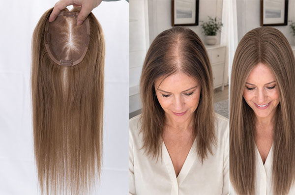 hair topper on a woman with thinning crown