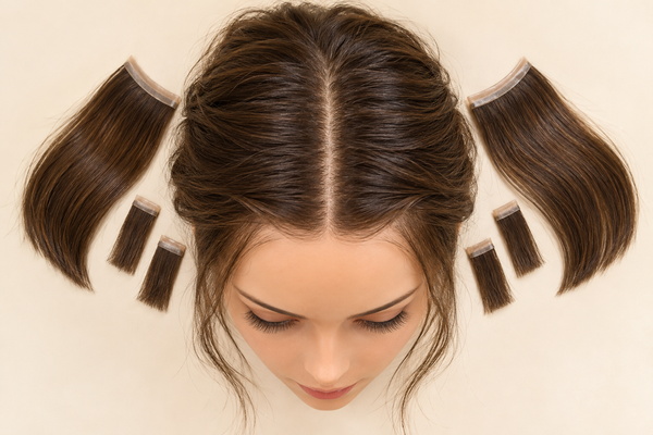 Hairline Extension Placement Guide top view showing discreet hairline extension placement near the temples and sides